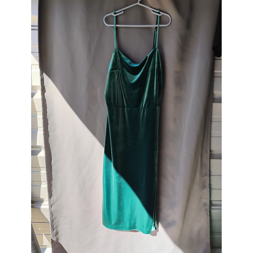 Express Green Velvet Cowl Neck Midi Dress Adjustable Straps Side Slit Medium